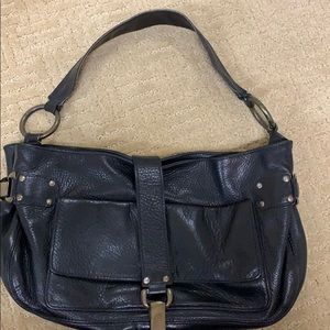 kooba black leather shoulder bag w brass hardware